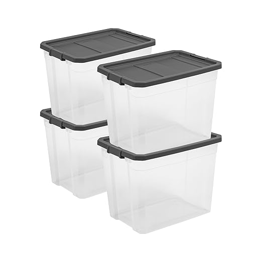 STERILITE 108 QT. Clear Stacker Storage Container Tote with Latching LID 4-Pack 4 X 1