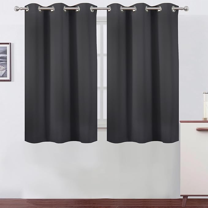 LEMOMO Dark Grey Blackout Curtains/38 x 54 Inch/Set of Two Panels Grommet