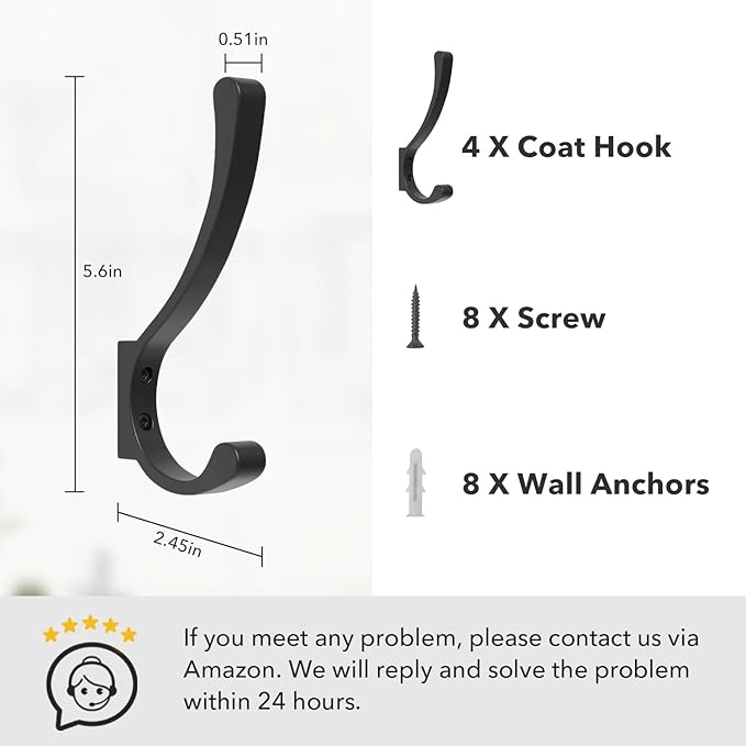 saffruff Wall Mount Coat Hooks, Heavy Duty Metal Hooks