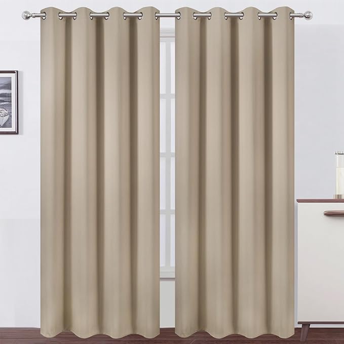 LEMOMO Blackout Curtains 66 x 95 inch/Khaki Curtains Set of 2 Panels/Thermal
