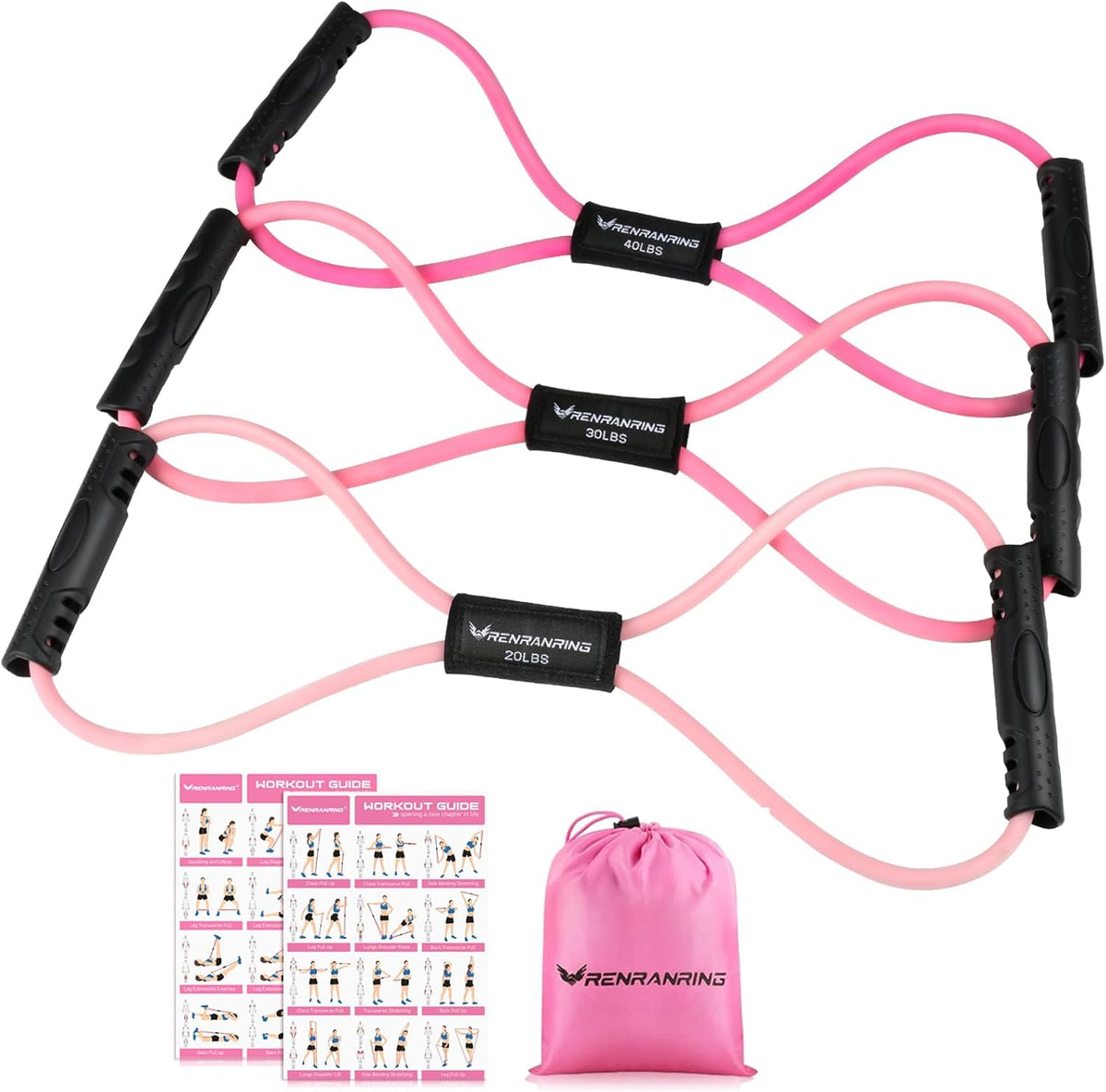RENRANRING Figure 8 Resistance Bands - Set of 3 Exercise Tubes for Arm & Shoulder Stretching