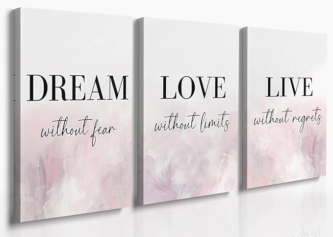 GUBIYU Dream Love Live Quotes Posters Print Set of 3 Pink Purple Love Quotes