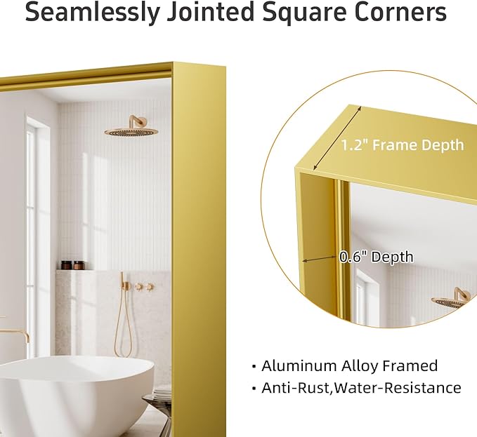 40x30 Inch Gold Bathroom Mirrors for Over Sink, Wall Mounted Mirror for Vanity Sink, Framed Wall Mirror, Rectangular Mirrors for Bathroom,Living Room, Bedroom Horizontal/Vertical