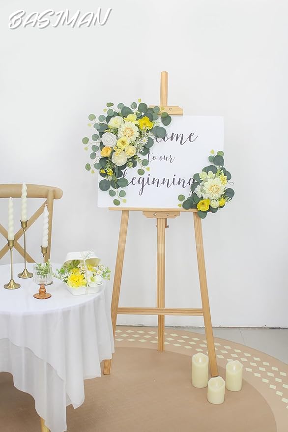 2pcs Wedding Arch Flowers,Wedding Welcome Sign,centerpieces for Tables,Reception Backdrop Table Decorations Welcome Sign (Yellow)