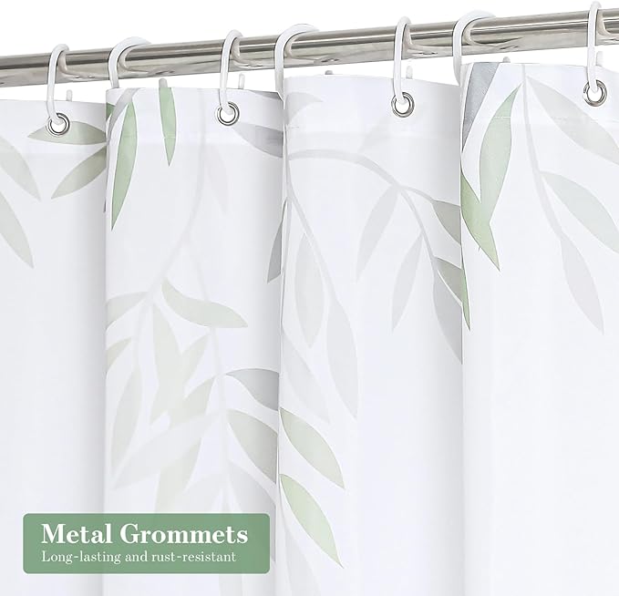 MitoVilla Plant Leaves Long Shower Curtain Set 72 x 78, Green Leaves Fabric Shower Curtains 78 inch Long for Rustic Bathroom Decor, Spring Chic Bathroom Shower Curtain with Hooks