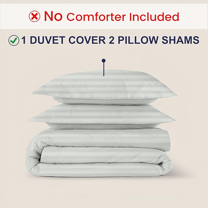 Kotton Culture 3 Pc California King Size Duvet Cover Set -100% Egyptian Cotton Sateen 600 Thread Count Ultra Soft Premium Durable Comforter Cover Zipper Closure & Corner Ties (Striped Silver,104"x98")