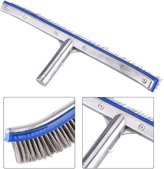Heavy Duty Aluminum Pool Brush for Inground Pools - Nylon Wall & Corner Scrub Brush with Ergonomic Handle | Pool Cleaning Tool for Steps, Walls & Decks