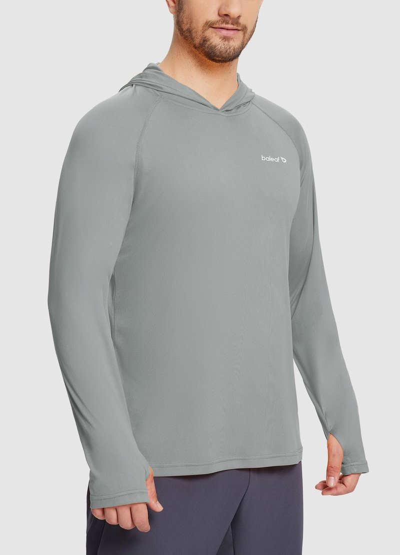 baleaf Men's Sun Protection Hoodie Shirt UPF 50+ Long Sleeve UV SPF T-Shirts Rash Guard Fishing Swimming Lightweight Gray L