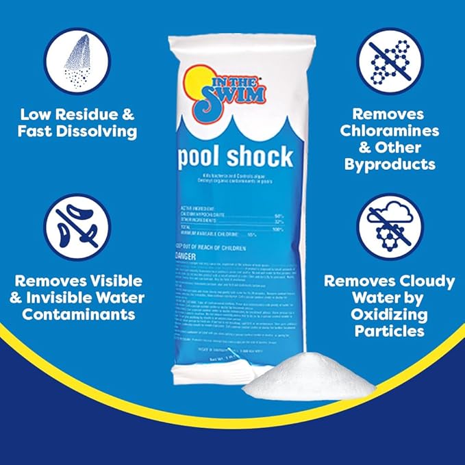 In The Swim Chlorine and Shock Bundle for Sanitizing Swimming Pools – Includes 5 Pound Bucket of 3 Inch Stabilized Chlorine Tablets and 6 x 1 Pound Bags of 68% Cal-Hypo Pool Shock