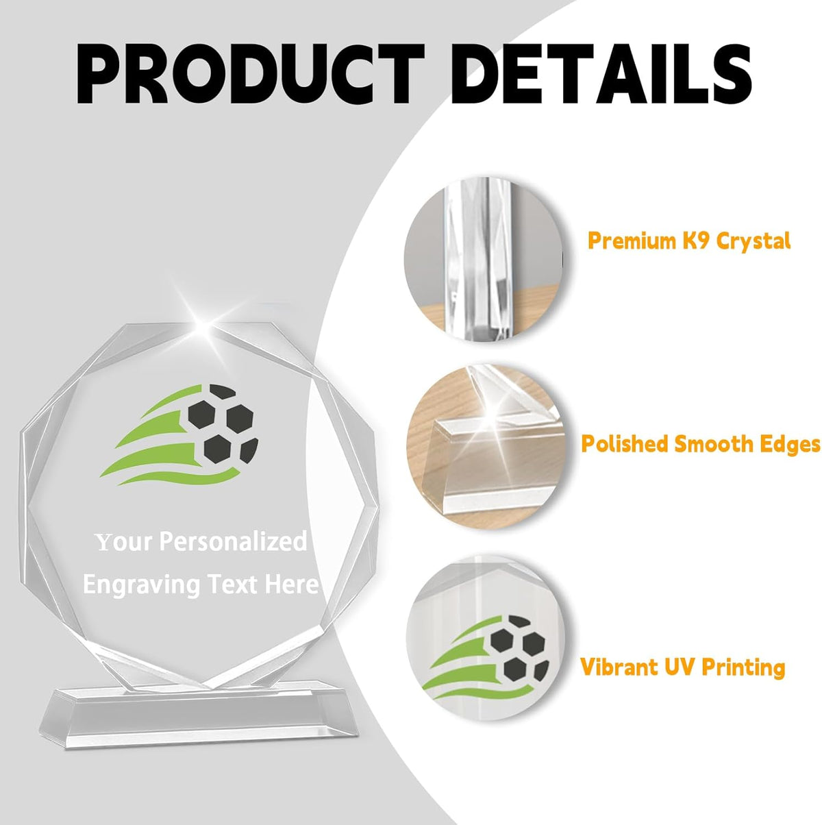 WBW Personalized Custom Crystal Trophies - Custom Text, Logo & Photo Printing | Perfect for Awards & Recognition