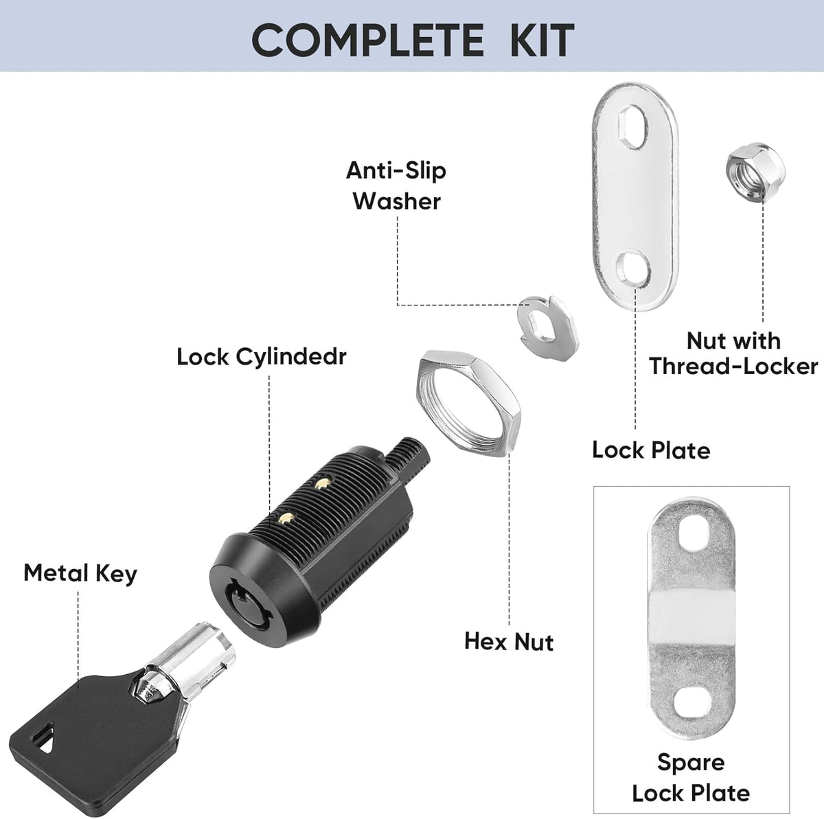 PTEROMY 12 Pack Cabinet Lock with Keys, 5/8'' Heavy Duty Tubular Cam Lock for RV Compartment Storage Locks, Full Set of RV Cam Locks (Black, 5/8'', 12 Pack)