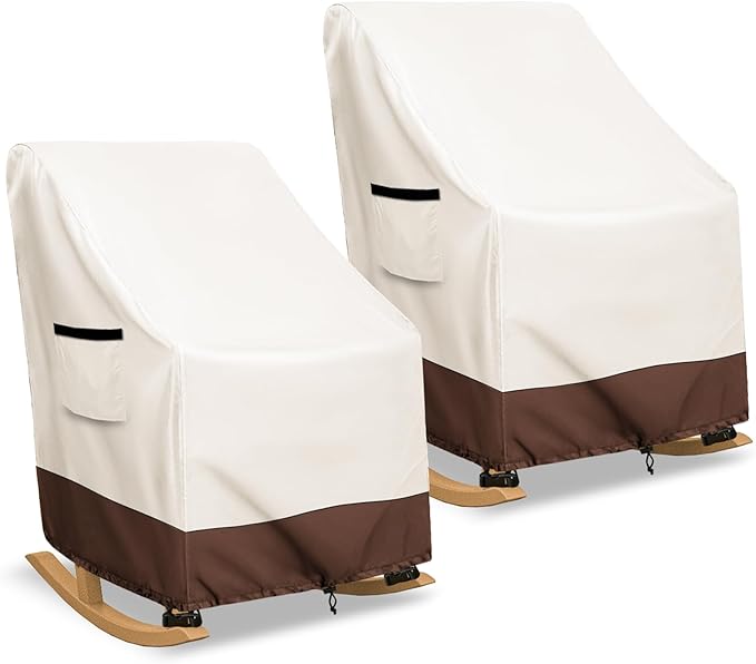Rocking Chair Cover 2 Pack 600D Heavy Duty Waterproof - Patio Furniture Covers for Outdoor Rocking Chairs - All Weather Protection 27x34x45 Inches Beige