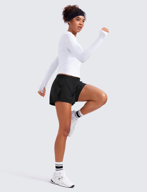 CRZ YOGA Women's Athletic Running Shorts - Lightweight V Split Design with Liner for Gym Workouts