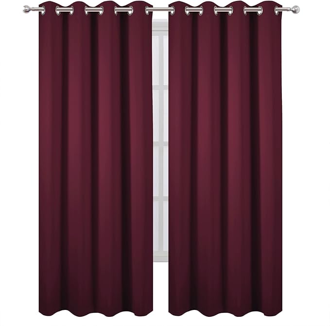 LEMOMO Blackout Curtains 52 x 90 Inch Long Burgundy Red Curtains Set of 2