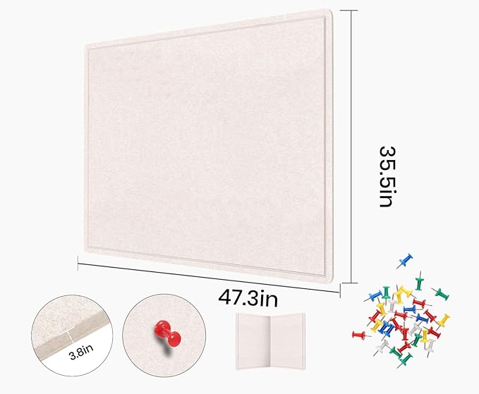 Large Bulletin Board, 48 X 36 inches Felt Board Notice Pin Board, Self-Adhesive