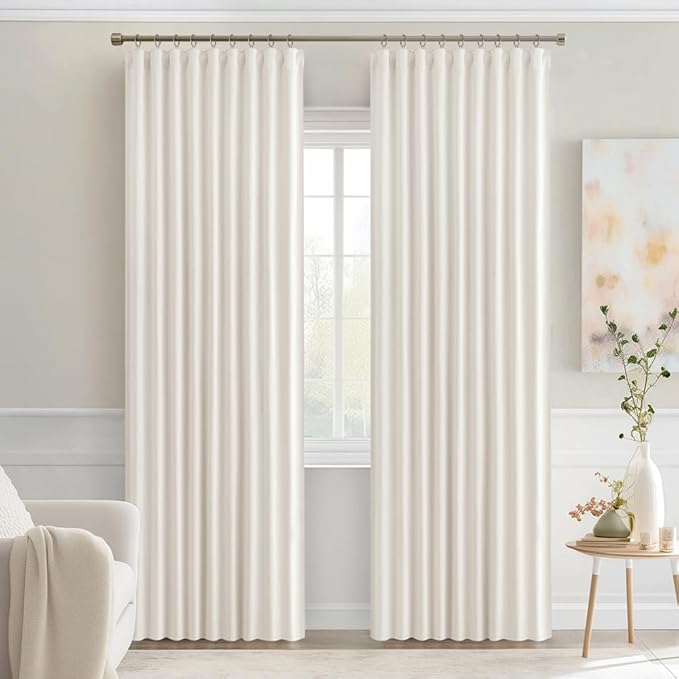 MIULEE Ivory Back Tab Blackout Curtains 84 Inch Length 2 Panels Set