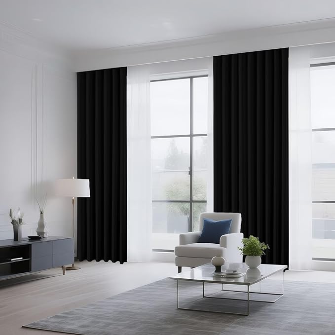CUCRAF Black Blackout Curtains 90 inch Length 2 Panels Set, Rod Pocket Room
