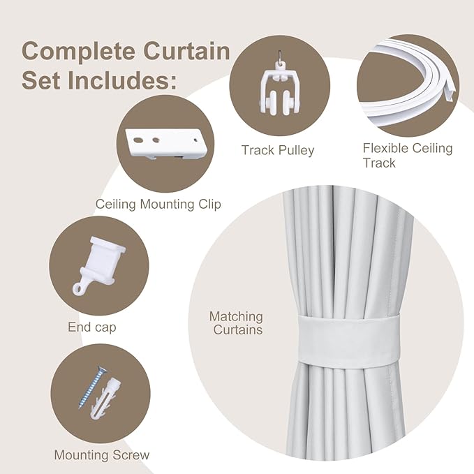 MaKefeile Room Divider Curtains & Flexible Bendable Tracks Set, Privacy