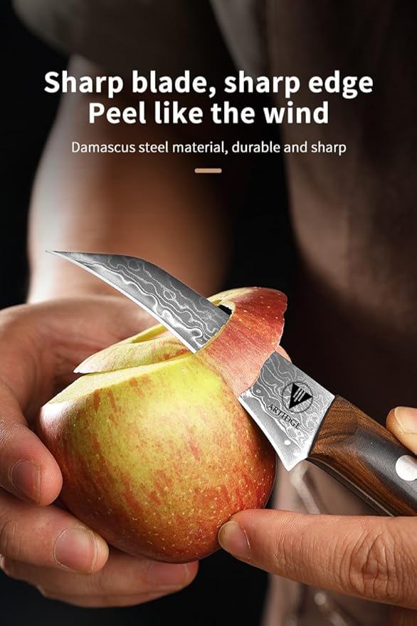 3.5" Paring Knife Damascus Steel Peel Chef Knife - 67-Layer Forged Fruit/Vegetable Knife with Natural Solid Wood Handle, 15° Double-Edged Blade, Ultra-Sharp & Corrosion Resistant