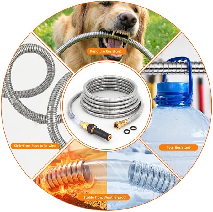 Rosy Earth Metal Garden Hose 175 FT - 304 Stainless Steel Water Hose 175 FT - Expandable Short Flexible Garden Hose,no Kink Explosion, no Bite