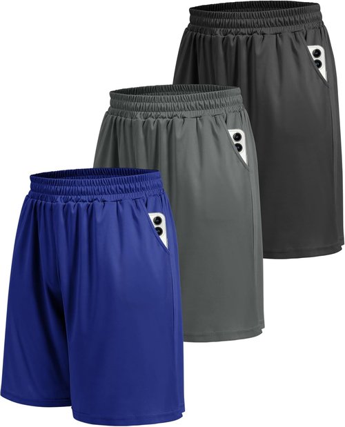 BOOJO Athletic Gym Shorts - 5 Pack Quick Dry Black Basketball Shorts with Pockets for Men