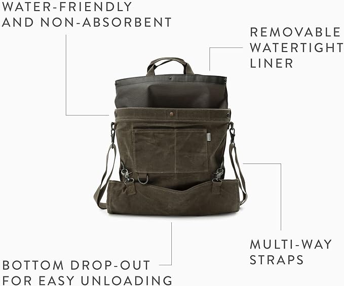 Barebones Harvesting and Gathering Bag - Foraging, Harvest and Fruit Picking Bag with Convertible Straps - Water-Resistant Waxed Canvas Gardening Tool Bag (Dark Khaki)