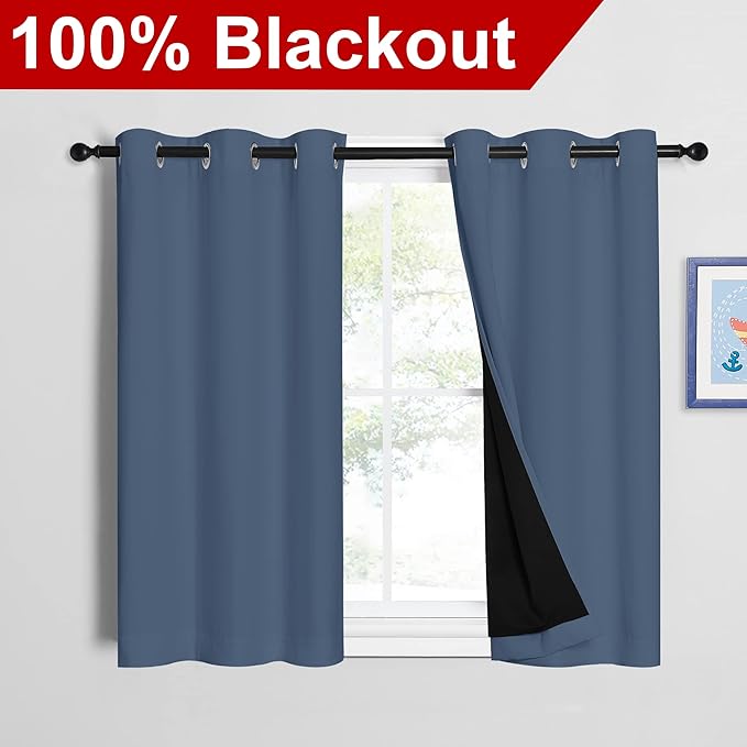 NICETOWN Stone Blue 100% Blackout Curtains