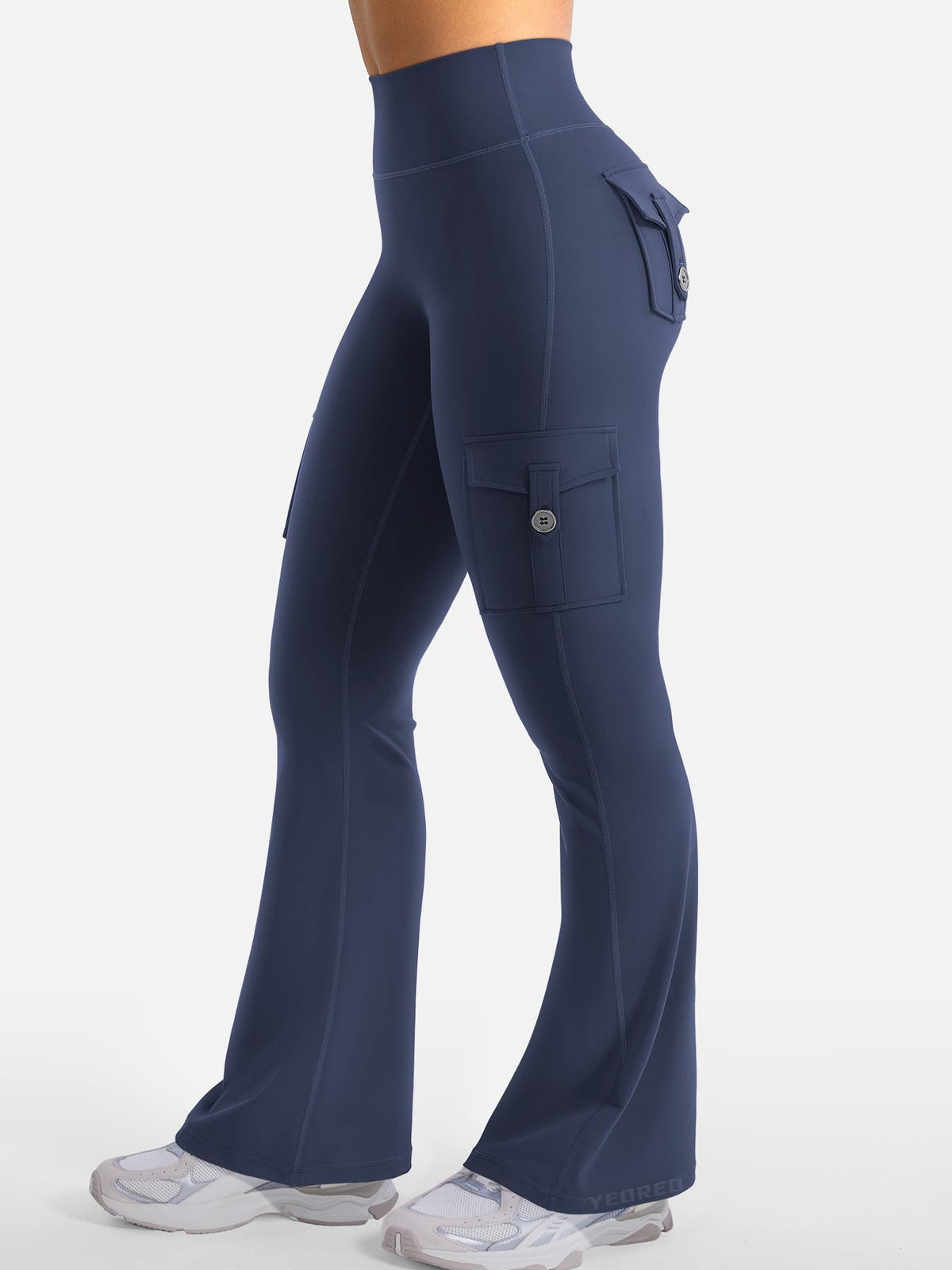 YEOREO CoreFlex Women Workout Flare Leggings with Pockets Hidden Scrunch High Waisted Cargo Gym Yoga No Front Seam Leggings Navy M