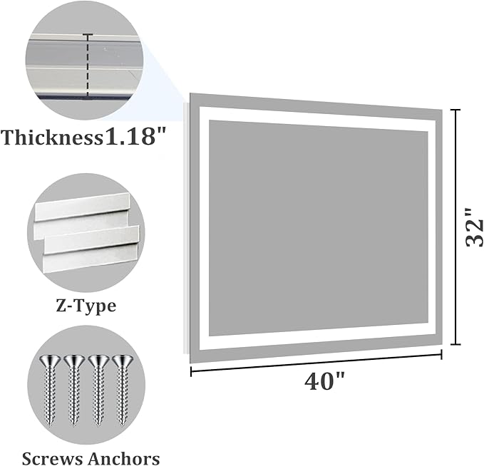 Koonmi 40"x32" LED Mirror for Bathroom, 90CRI Anti-Fog Vanity Mirror