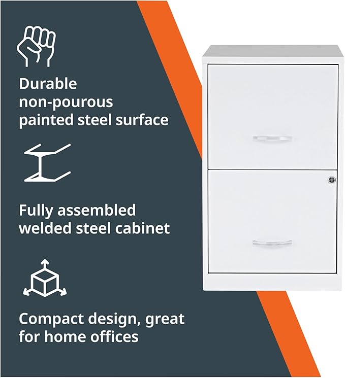 2 Drawer Locking Filing Cabinet | Pre-Assembled Steel Construction | Space-Saving Design is Perfect for Home and Small Office | Letter-Size | Assembled in North America