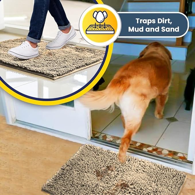 Muddy Mat® | Super Water Absorbent Door Mat Indoor, Microfiber Quick Dry Chenille Entryway Rug, Slip Resistant Front Door Mat, Indoor Mats for Entryway, Machine Washable Pet Rug, Beige 5ft x 7ft