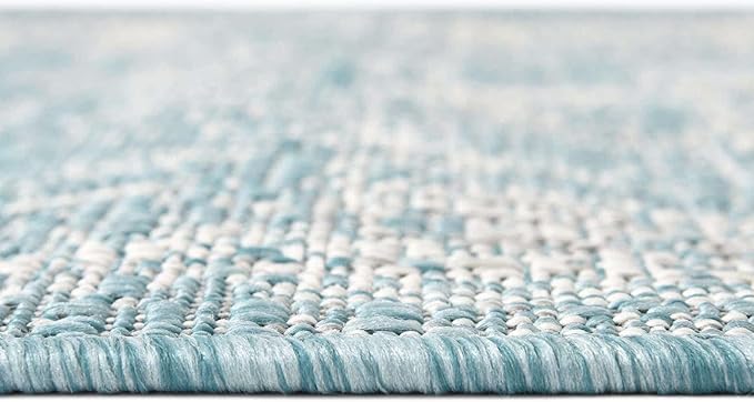 Unique Loom Outdoor Traditional Collection Area Rug - Valeria (7' 10" Square, Aqua/ Ivory)