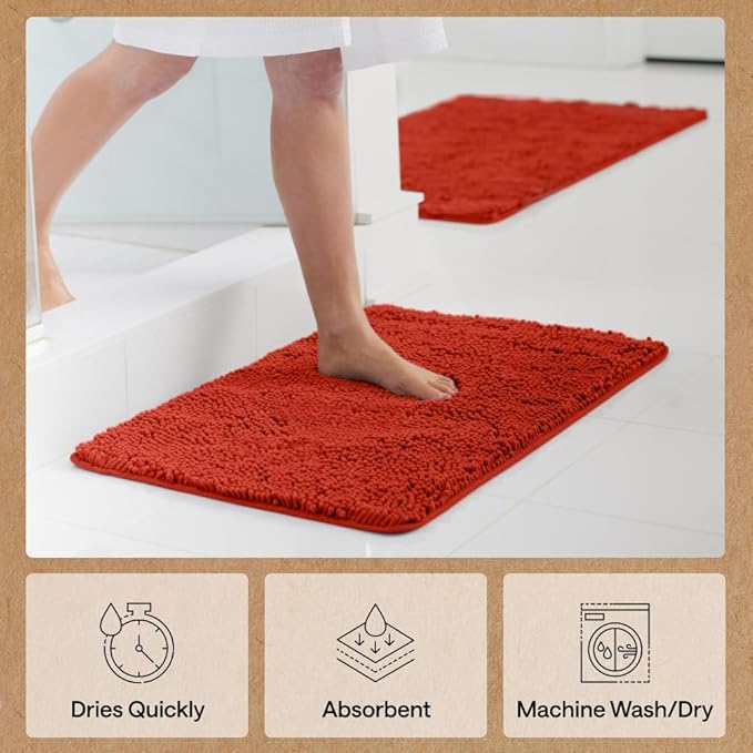 GORILLA GRIP Bath Rug Mat 60x24, Thick Soft Absorbent Chenille, Quick Dry Microfiber Mats, Rubber Backing, Machine Washable Shower Floor Rugs, Bathmat Runner, Bathroom Decor Accessories Sunset Orange