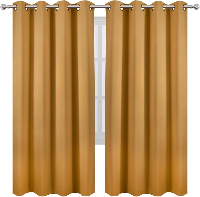 LEMOMO Mustard Yellow Thermal Blackout Curtains/52 x 72 Inch/Set of 2 Panels