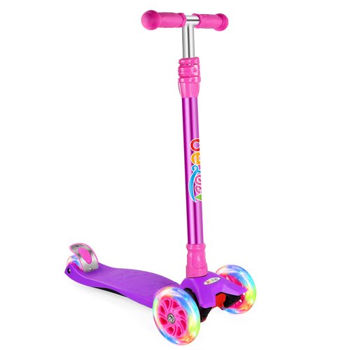 BELEEV Scooters for Kids 3 Wheel Kick Scooter for Toddlers Girls Boys, 4 Adjustable Height, Lean to Steer, Light up Wheels, Extra-Wide Deck, Easy to Assemble for Children Ages 3-12 (Pink Purple)