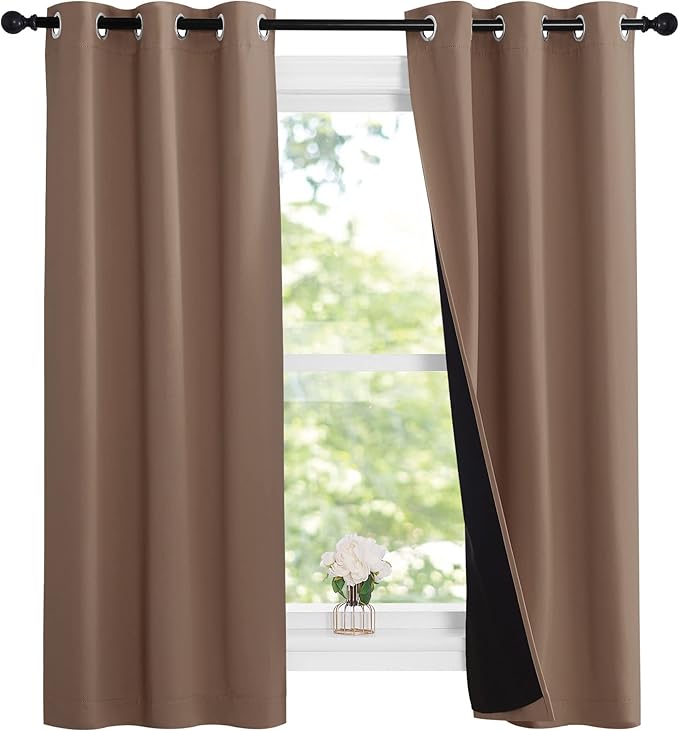 NICETOWN Cappucciono Kitchen Full Blackout Short Curtain Panels, Super Thick