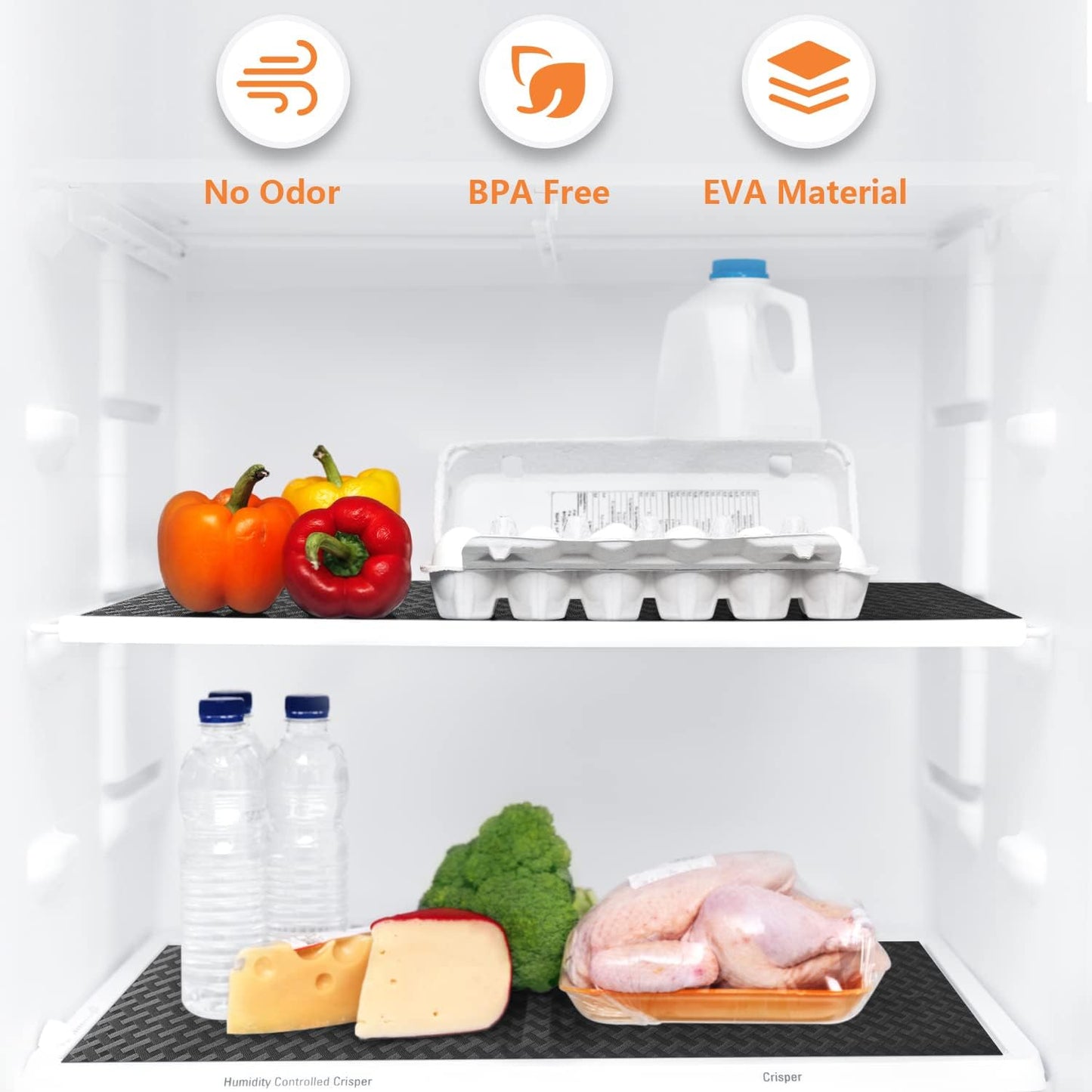 Shelf Liners for Kitchen Cabinets Refrigerator Liners Waterproof Kitchen Cupboard Liner Non-Slip Drawer Mats EVA Material Non Adhesive Fridge Liner for Shelves - Black（17.5 x 236.2 Inches x 2 Rolls