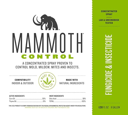 Mammoth Control - Concentrated Miticide, Fungicide and Insecticide - Made with Thyme Oil (1 Gallon)