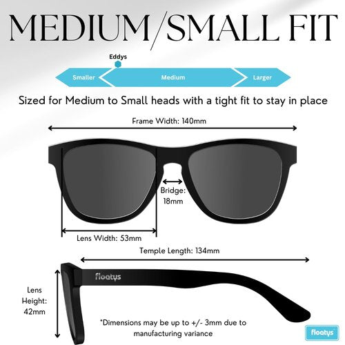 Floatys Floating Sunglasses Rubberized Eddys | Polarized Water Repelling Lenses | No Slip Frame | Lightweight | Men and Women (Black Frame/Grey Lens)
