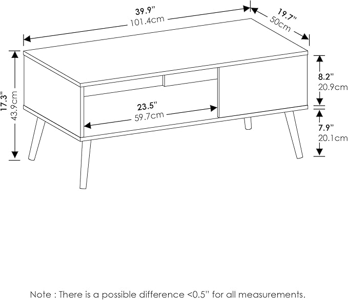 Furinno Claude Mid Century Style Coffee Table with Wood Legs, Espresso Large Non-Lift Top