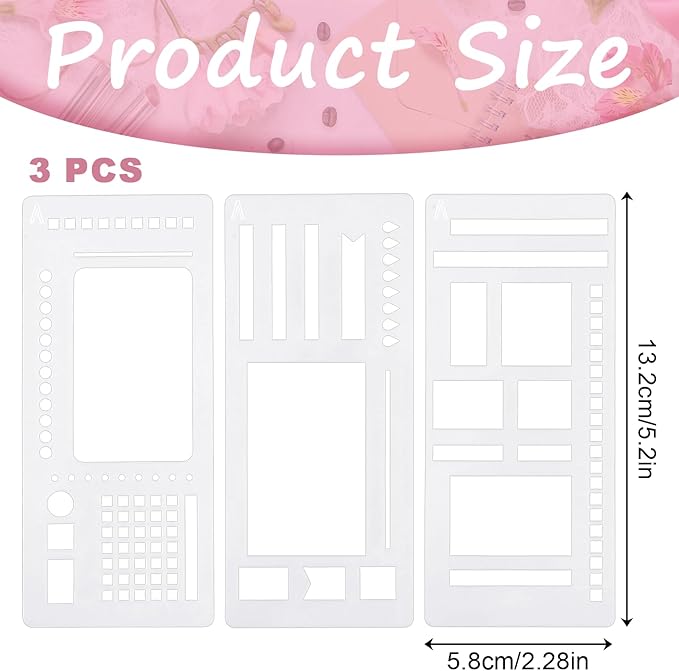 3 Pcs Planner Stencil Templates Journal Stencils for Planner Ruler Record Template Reusable Drawing Lettering Templates for Journaling, Calendar, Scrapbooking DIY Craft