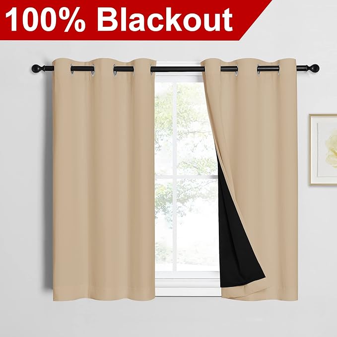 NICETOWN Biscotti Beige Bedroom Full Blackout Curtain Panels, Super Thick
