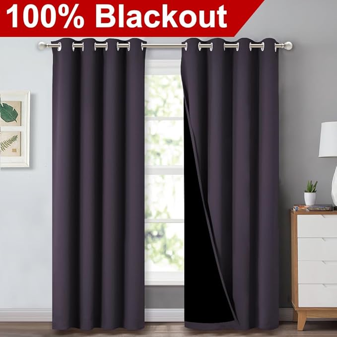 NICETOWN 100% Blackout Curtains 84" Long, Pair of Energy Smart & Noise Blocking