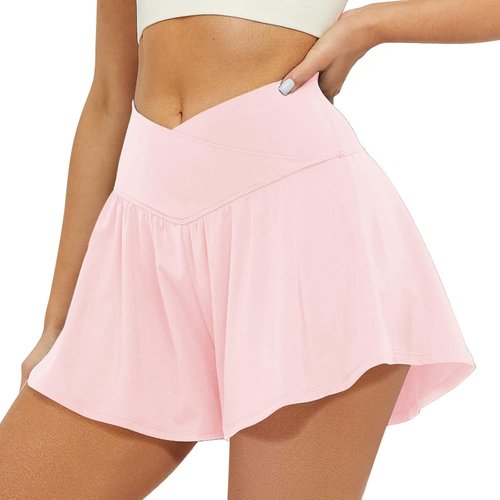 FireSwan Women's Crossover Athletic Shorts - 2-in-1 Flowy Running Shorts with Pockets | Butterfly Design
