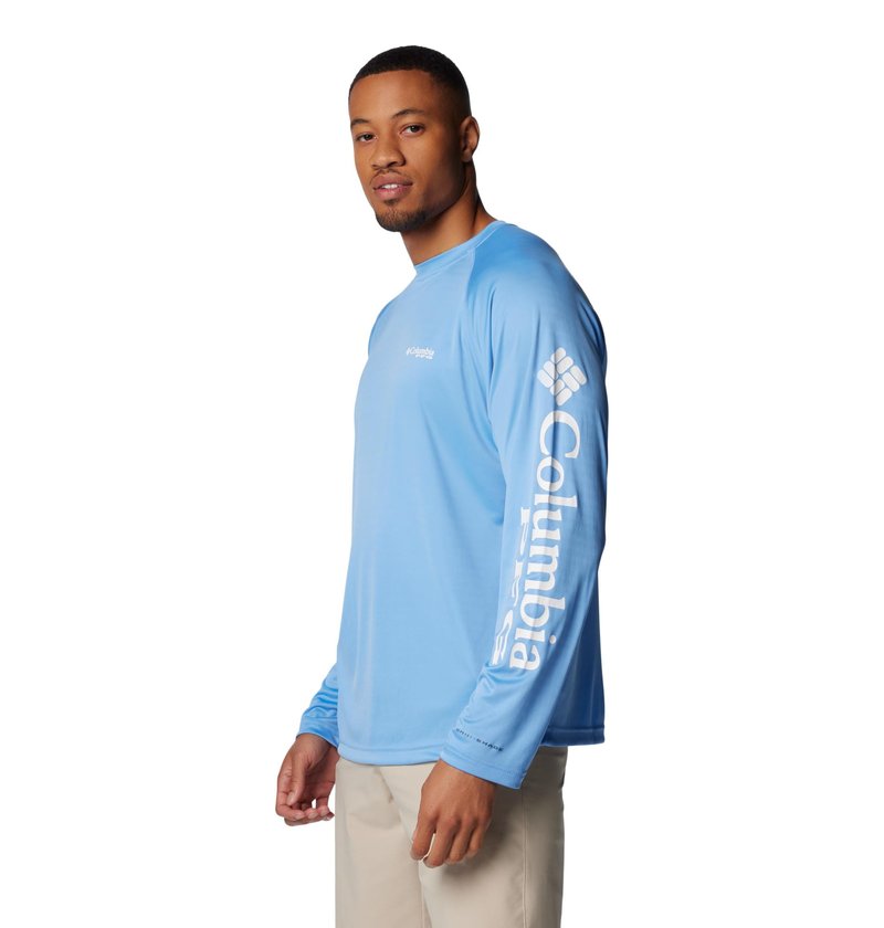 Columbia Men's PFG Terminal Tackle Long Sleeve Fishing Shirt, White Cap/White Logo, X-Large Tall