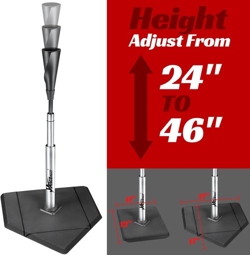 JASCOPRO Baseball & Softball Batting Tee - Height Adjustable 24 to 46 Inches, Portable Design