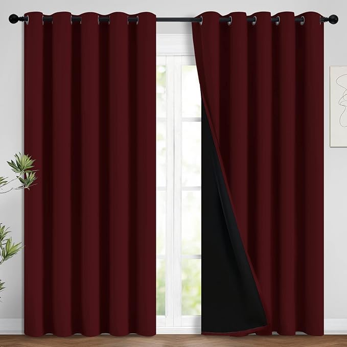 Yakamok 100% Blackout Curtains for Living Room, Noise Reducing Drapes, Thermal