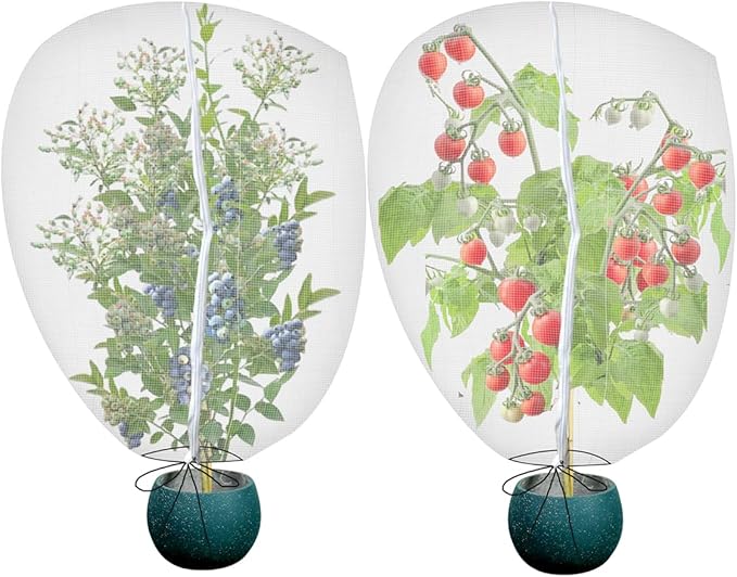 Gardtree 2PCS 6.5 × 7.8 FT Large Fruit Tree Netting Covers with Double Zipper & Drawstring, Garden Mesh Barrier for for Blueberry Bushes, Tomato & Citrus – Easy-Access Mesh Bird & Squirrel Barrier