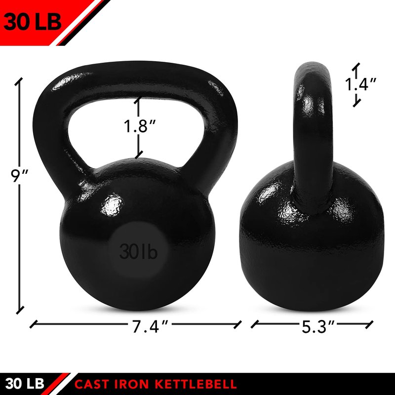 JFIT Cast Iron Kettlebell – Single Weight, Flat Bottom, Polished Handle | Men & Women | CrossFit, Cardio & Strength Training - 30 lbs