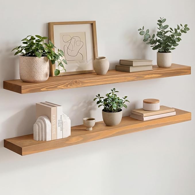 Homeforia 36 inch Golden Oak Floating Shelf, High End Solid Real Wood 36inch